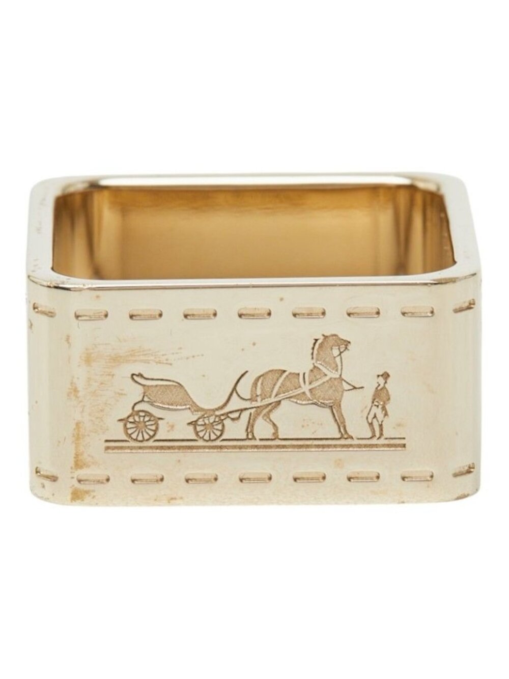Hermes Bolduc Square Scarf Ring Silver Metal